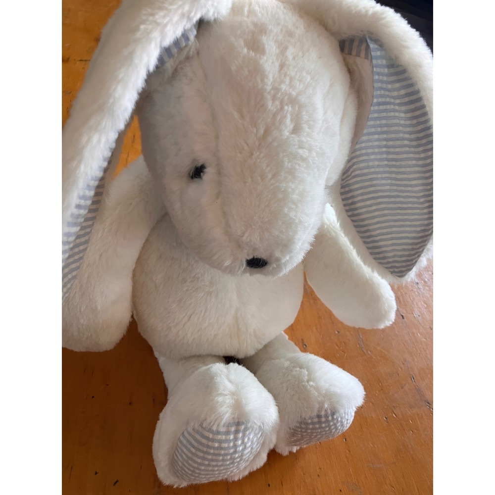 First Impressions Plush Bunny White Blue Striped Seersucker Ears